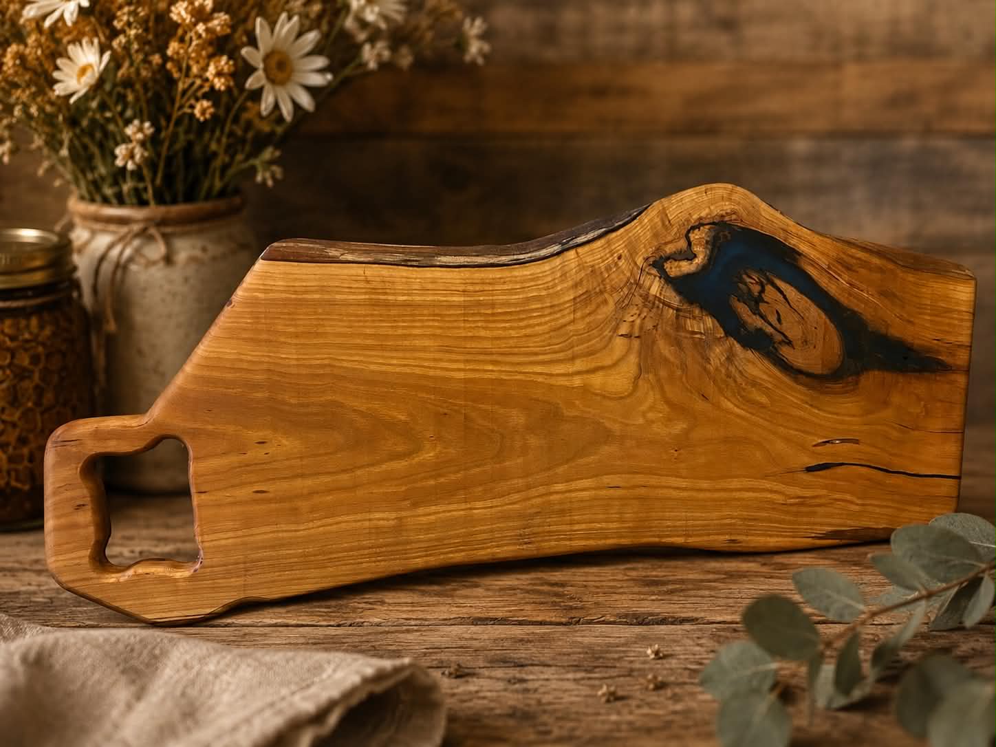 Handcrafted Live Edge Blue Epoxy Cherry Charcuterie Board
