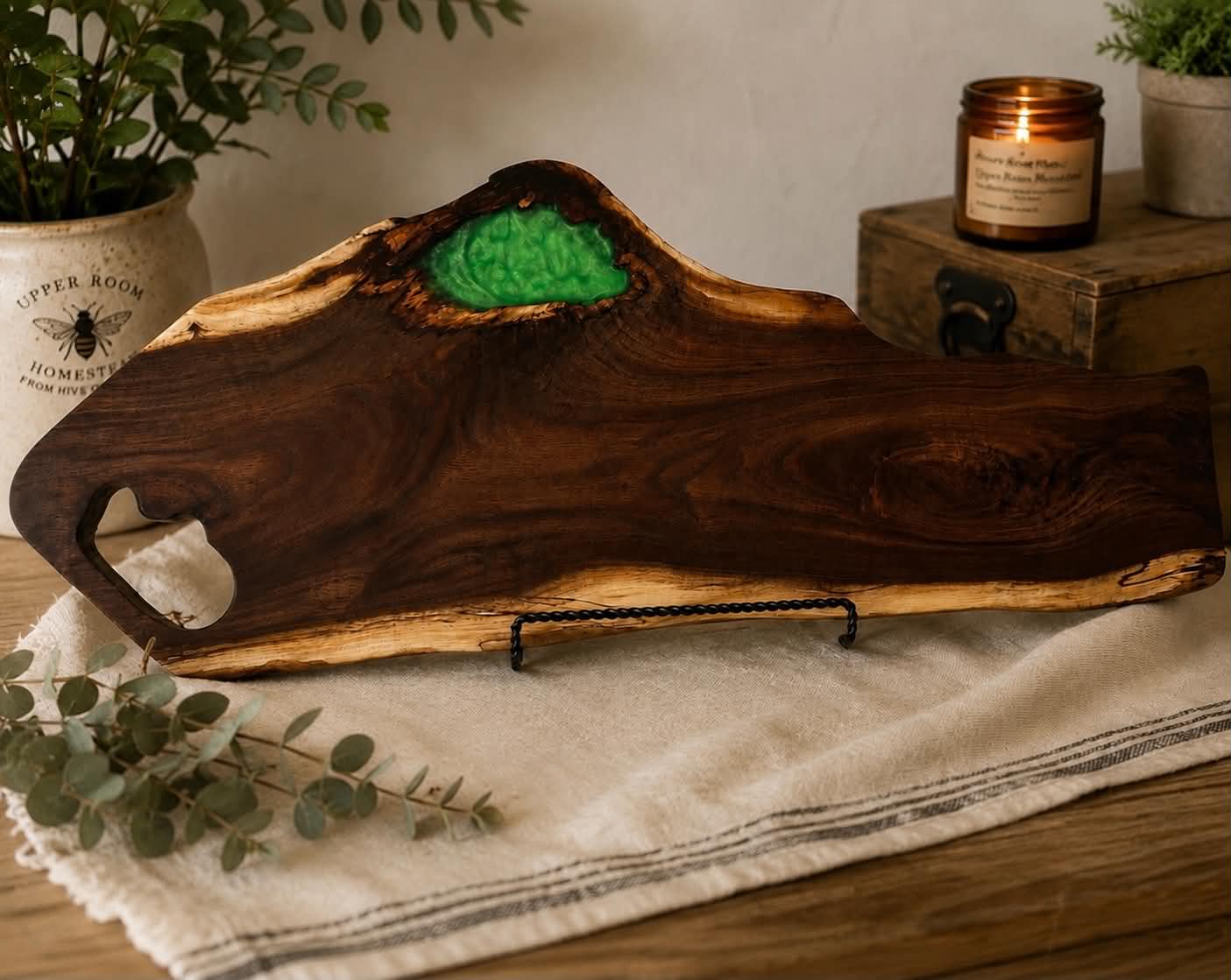 Handcrafted Green Epoxy Walnut Charcuterie Board