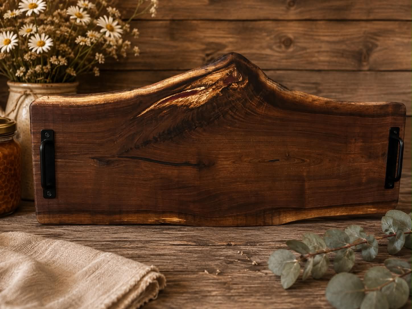 Handcrafted Pink Epoxy Live Edge Walnut Charcuterie Board